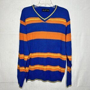 GODBODY Collection Sweater Men's Sz XL Striped Blue Orange Yellow V-Neck